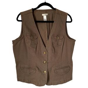 Tint Y2K Denim Vest Brown Plunge Neck Cinch Waist- Size XL